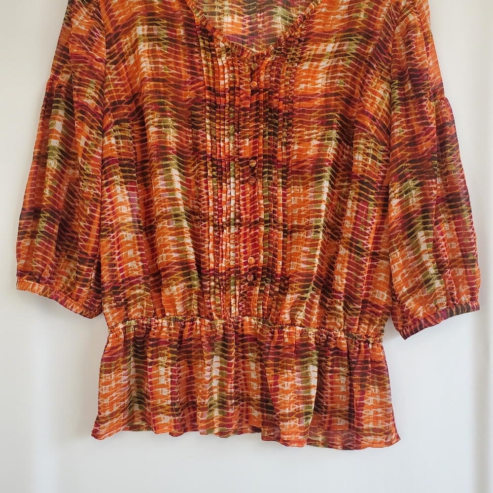 Jones New Tork Sport Size M Fall pattern, drop elastic waist blouse - Picture 4 of 9